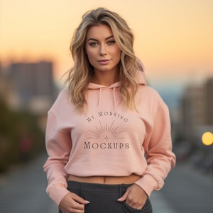 Independent Trading Company AFX64CRP Mockup Pink hoodie mockup Blush Hoodie Mockup Sweatshirt Mockup Cropped hooded Sweatshirt Mockup POD
