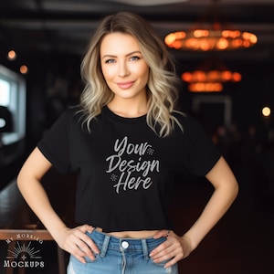Bella Canvas 8882 Mockup T-shirt Mockups Black 8882 Mockup Black Cropped tshirt Mockup lack Cropped Top Mock-ups Woman&#39;s Flowy Cropped Tee
