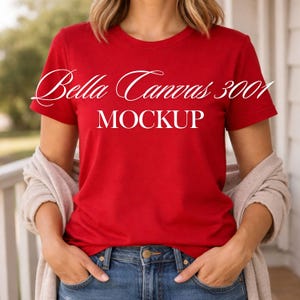 Bella Canvas 3001 Mockup in Color Canvas Red : Digital Download (JPG)