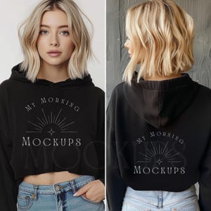 Independent Trading Company AFX64CRP Front and Back Mockup hoodie mockup Black Cropped Hoodie Mockup Sweatshirt Mockup For Print on Demand