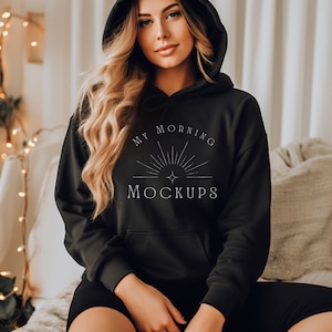 Gildan 18500 Mockup, Gildan 18500 Black Mockup, Woman's Black G18500 Mockup, Gildan 18500 Black Front of Hoodie Mockup, Woman's 18500 Mockup