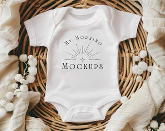 White Rabbit Skins 4424 Mockup Baby Mockup Fall Mockup Toddler Mockup White Bodysuit Mock-up Flat Lay 4424 Mock Up Print on Demand