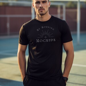 Black Mens ST350 Tshirt Mockup ForAthlete Design | Sport Tek ST350 Black Athletic Mockup, Men&#39;s Sport-Tek ST350 Black Mockup