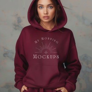 Gildan 18500 mockup hoodiemodel Gildan 18500 kastanjebruin model kastanjebruine hoodie mockup hedendaagse hoodie mockup voor Print on Demand-sweater