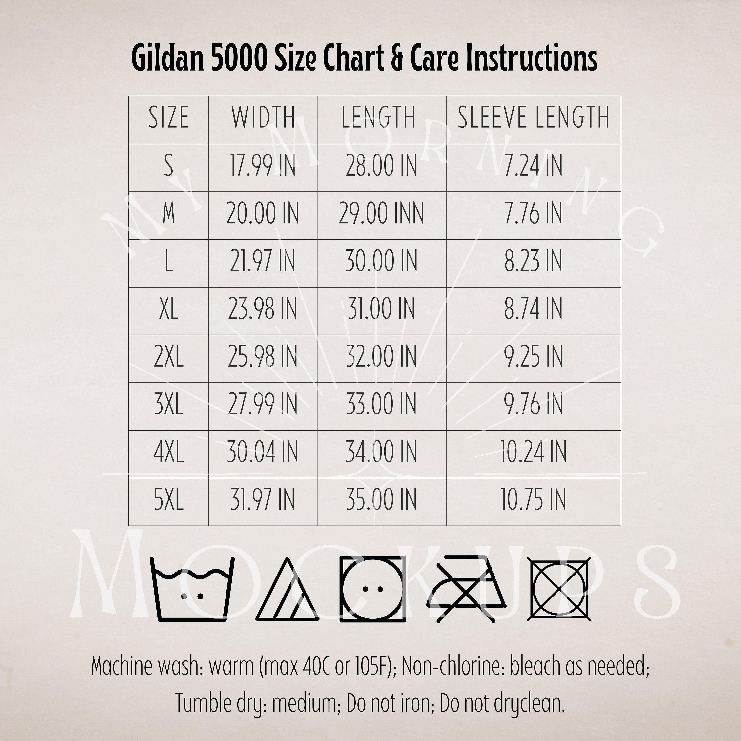 Gildan 5000 Size Chart & Care Instructions Mockup (JPG Digital