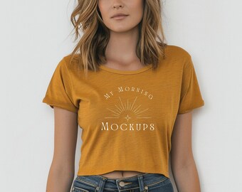 Antique Gold Cropped T-shirt Mockup: Next Level 5080 (JPG)