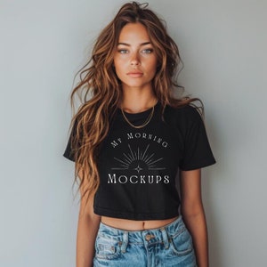 Black Next Level 5080 Mockup Cropped T-shirt Mockup NL 5080 Mock-up for Print on demand black 5080 mock up Black Contemporary Shirt Mockups