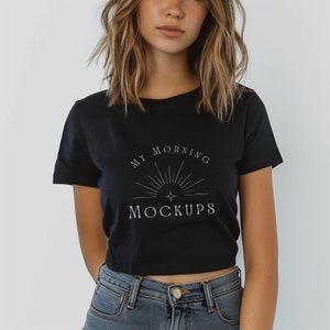 Black Next Level 5080 Mockup Cropped T-shirt Mockup NL 5080 Mock-up for Print on demand black 5080 mock up Black Contemporary Shirt Mockups