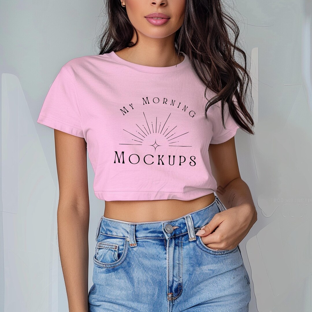 Pink Baby Tee Mockup T-shirt Mockup Cropped Top Mock-up Pink Shirt ...