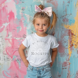 White Gildan 5000B Mockup T-Shirt Mockup Youth Mockup Kids White T-Shirt Mockup Gildan 5000B Spring Mockup Kids youth Print on Demand Shirts