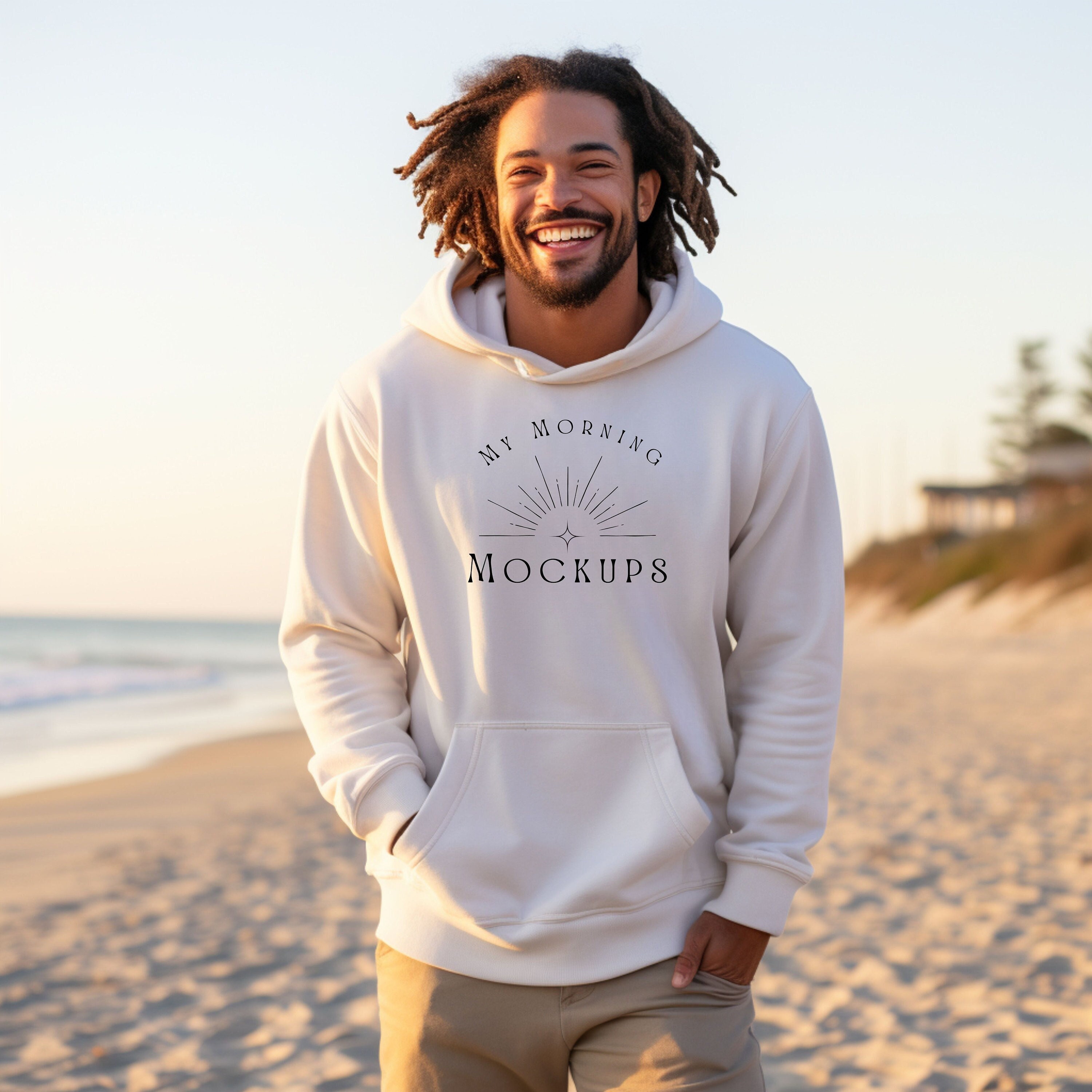 LS14001 Mockup Hoodie Mockup Beige Hoodie Mock-up White Hoodie Mock up Lane Seven Heather Oatmeal LS14001 Mockup Print On Demand Mockups