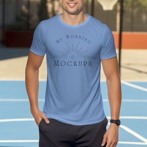 Mens Carolina Blau ST350 Tshirt Mockup für Athleten Design | Sport Tek ST350 Blau Athletisch Mockup, Herren Sport-Tek ST350 Pickleball Mockup
