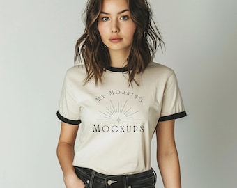 Natural & Black Ringer T-shirt Mockup: Next Level 3604 (JPG)