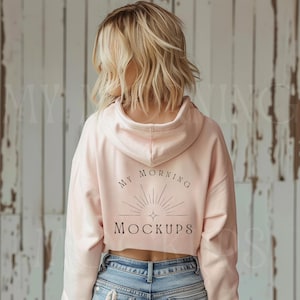 Independent Trading Company AFX64CRP Back Mockup hoodie mockup Light Blush Hoodie Mockup Sweatshirt Mockup Cropped hooded Sweatshirt Mockup