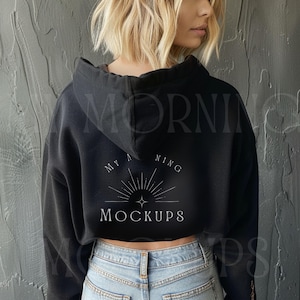 Independent Trading Company Back AFX64CRP Mockup Black Hoodie Mockup Back Cropped Hoodie Mockup Black Sweatshirt Mockup For Print on Demand