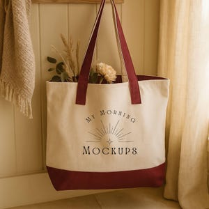 Maroon Q-Tees Q1300 Canvas Tote Bag Mockup : Jpg File