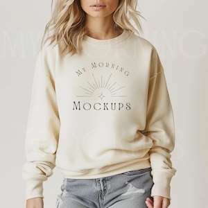 Ivory Comfort Colors 1466 Mockup Sweatshirt Mock up Comfort Colors 1466 Ivory Shirt  Sweatshirt Mock-up Crewneck 1566 Mockup Print on Demand