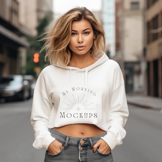 Independent Trading Company AFX64CRP White Mockup White Cropped Hoodie Sweatshirt Mockup Cropped White Hooded Sweatshirt Mockup Etsy