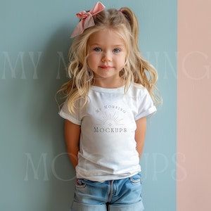 White Gildan 5000B Mockup T-Shirt Mockup Youth Mockup Kids White T-Shirt Mockup Gildan 5000B Spring Mockup Kids youth Print on Demand Shirts
