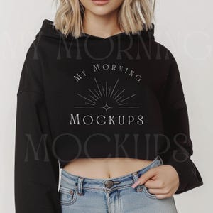 Independent Trading Company AFX64CRP Mockup In Black Hoodie Mockup Black Cropped Hoodie Mockup Black Sweatshirt Mockup For Print on Demand