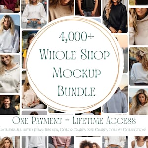 Bundle di mockup di negozio intero Libreria completa Gildan 18000 Mockup Comfort Colors, Bella Canvas Gildan Sport Tek Tabella delle taglie Tabella dei colori Mock-Up