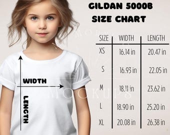 Gildan 5000B Youth T-Shirt Size Chart Mockup (Digital Download)