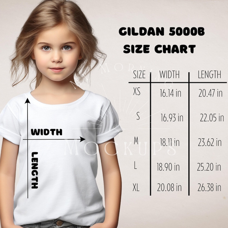Gildan 5000B Youth T-shirt Size Chart Mockup (digital Download) - Etsy