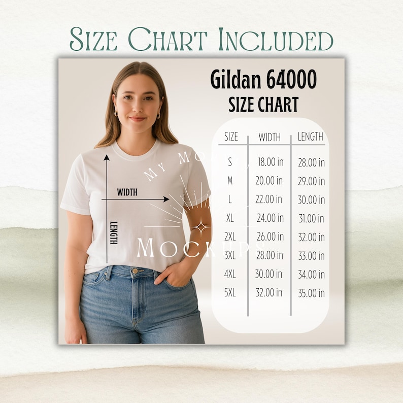 Gildan 64000 Mockup Bundle: T-Shirt Mockups + Size Chart image 5