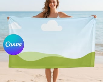 Maqueta de toalla de playa: arrastrar y soltar Canva PNG (30x60) (Descarga digital)