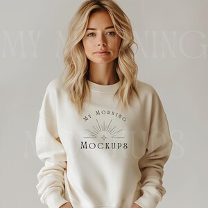 Ivory Comfort Colors 1466 Mockup Sweatshirt Mock up Comfort Colors 1466 Ivory Shirt  Sweatshirt Mock-up Crewneck 1566 Mockup Print on Demand