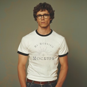 White Next Level 3604 Mockup Ringer T-shirt Mockup NL 3604 Mock-up for Print on demand White 3604 mock up Contemporary White Shirt Mockups