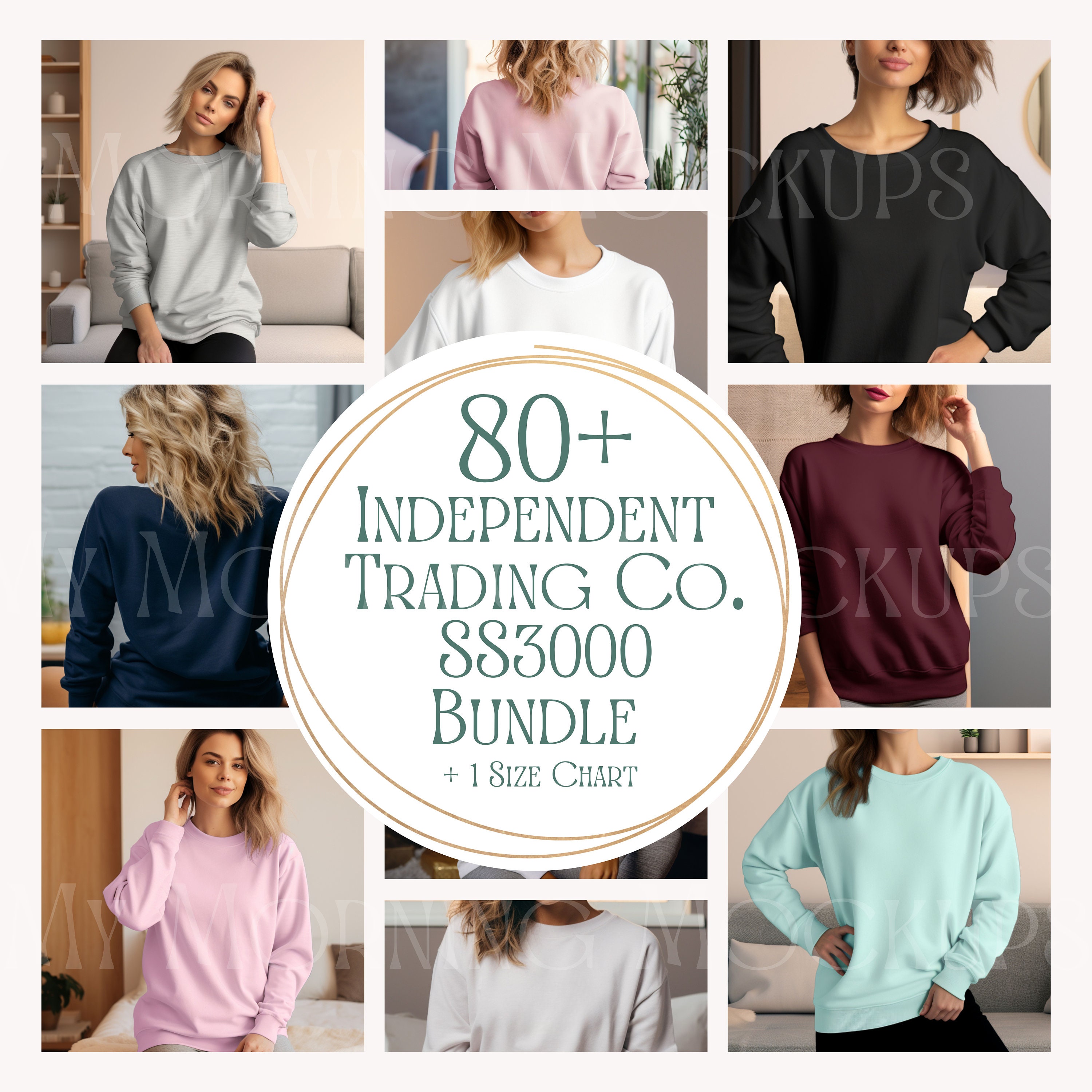 ITC SS3000 Mockup Bundle SS 3000 Size Chart Independent Trading Company SS3000 Sweatshirt Mockup Unisex Crew Neck Sweatshirt Print on Demand Etsy