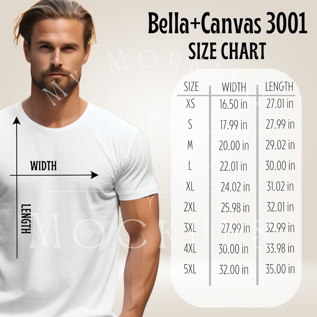 3001 Size Chart 3001 Mockup Bella Canvas 3001 Size Chart Men's 3001 ...