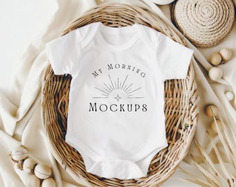 White Rabbit Skins 4424 Mockup Baby Mockup Fall Mockup Toddler Mockup White Bodysuit Mock-up Flat Lay 4424 Mock Up Print on Demand