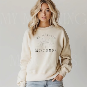 Ivory Comfort Colors 1466 Mockup Sweatshirt Mock up Comfort Colors 1466 Ivory Shirt  Sweatshirt Mock-up Crewneck 1566 Mockup Print on Demand