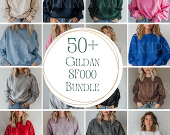 Gildan SF000 Sweatshirt Mockup Bundle: 50+ POD Mockups