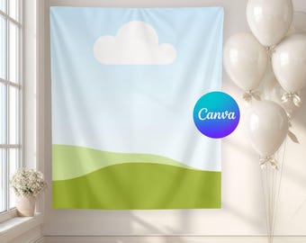 Tapestry Mockup Canva Template: Wall Hanging Banner Backdrop, Drag & Drop Frame