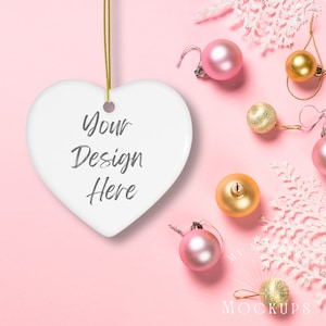 Ornament Mockup, Heart Shaped Christmas Ornament Mockup, Ceramic Heart Ornament Mockup, Blank Heart Ornament Mockup for Print On Demand