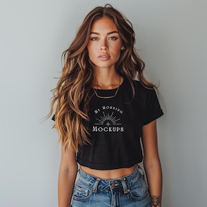 Black Next Level 5080 Mockup Cropped T-shirt Mockup NL 5080 Mock-up for Print on demand black 5080 mock up Black Contemporary Shirt Mockups