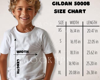 Gildan 5000B Youth T-Shirt Size Chart Mockup (Digital Download)