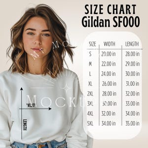 Gildan SF000 Size Chart Mockup Gildan SF000 Mockup SF000 Gildan Size Chart Sweatshirt Mock-Up White sweatshirt Mock Up Print on Demand