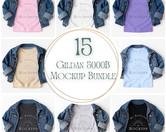Gildan 5000B Mockup Bundle: Kids T-Shirt Flat Lay (PDF Download)