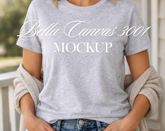 Bella Canvas 3001 Mockup in der Farbe Aschgrau: Digitaler Download (JPG)