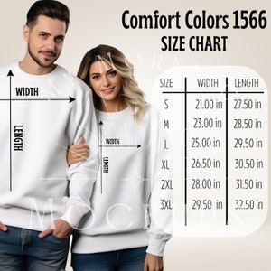 Comfort Colors 1566 Size Chart 1566 Size Chart Unisex Größe Chart, Sweatshirt Size Chart Mockup, Paar Größentabelle Comfort Colors 1566 Mockup