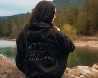 Gildan 18500 Hoodie Zwarte Hoodie Mockup, Dames Zwarte Hoodie Achterkant Mockup, Gildan 18500 Zwarte Hoodie Achterkant Mockup, Achterkant van 18500 Mockup
