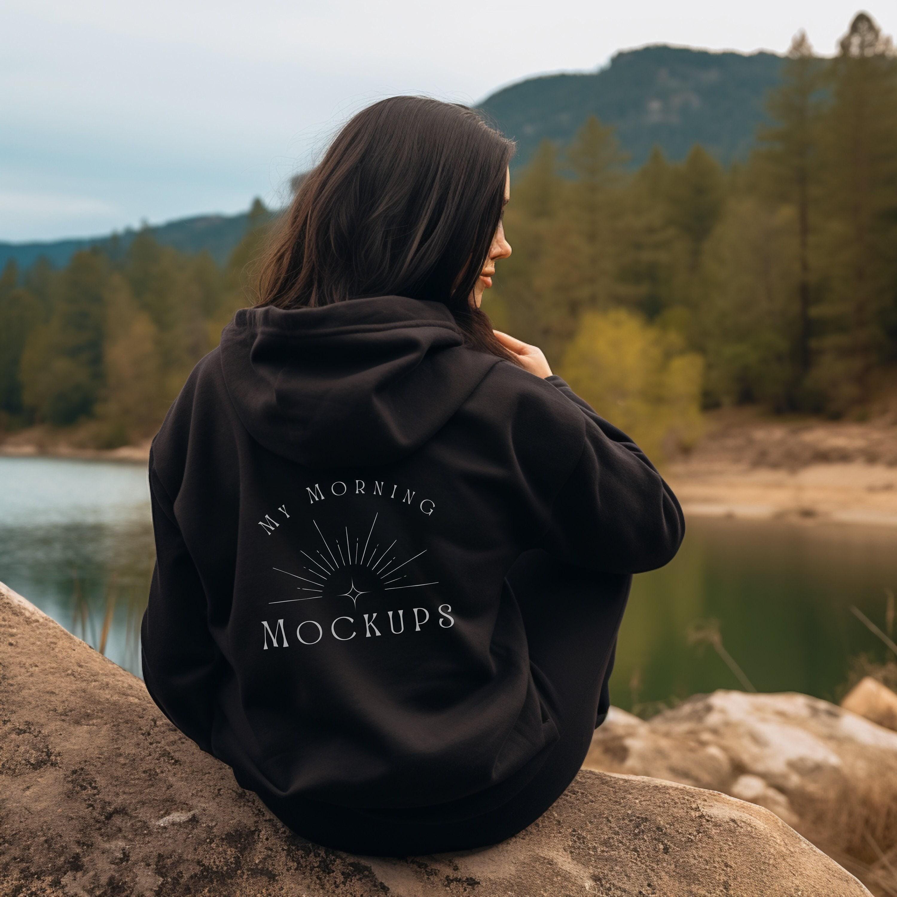 Gildan 18500 フーディー ブラック フーディー モックアップ、女性用