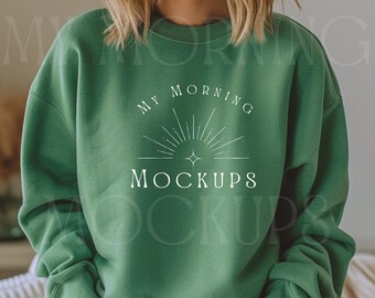 Gildan 18000 Mockup in Color Irish Green For Print on Demand