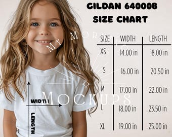 Gildan 64000B Youth T-Shirt Size Chart Mockup (JPG)