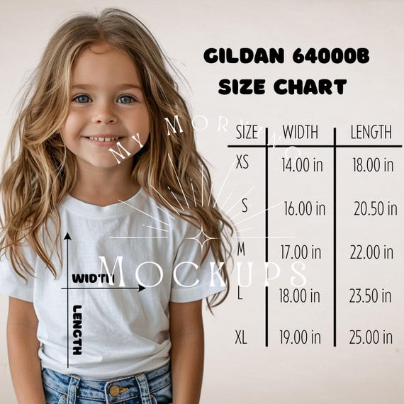 Gildan 64000B Youth T-Shirt Size Chart Mockup (JPG)