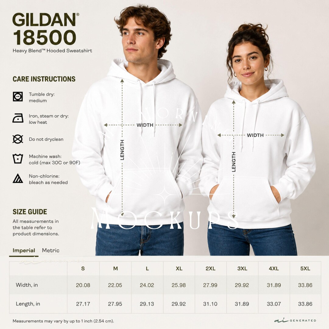 Gildan 18500 Unisex Size Chart Mockup - Etsy